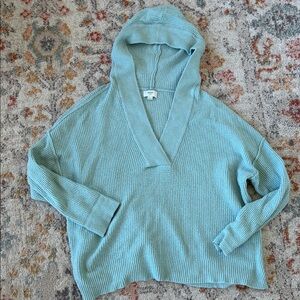 Aerie Blue-Mint V-Neck Hooded Sweater